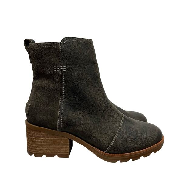 Sorel Womens Cate Leather Heeled Ankle Boots US 7 Army Green Waterproof Side Zip - Picture 4 of 10